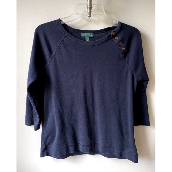 Ralph Lauren LRL Lauren Jeans Co Blue Pullover  Womens Size L Button Shoulder - Picture 1 of 8